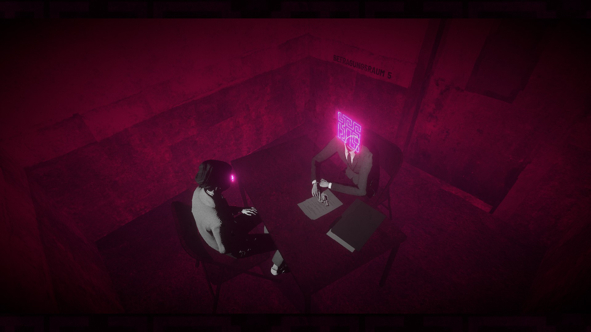 Screenshot from »Lorelei and the Laser Eyes«: The player is interrogated by a mysterious entity