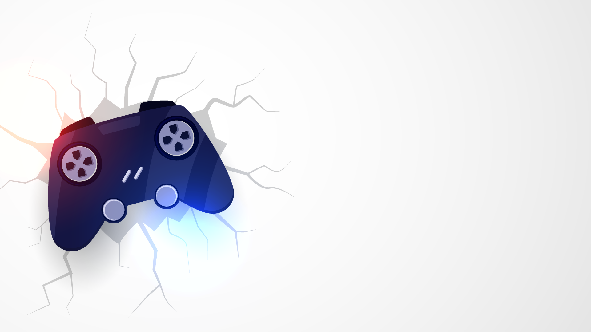 Illustration: video game controller stuck in a broken screen