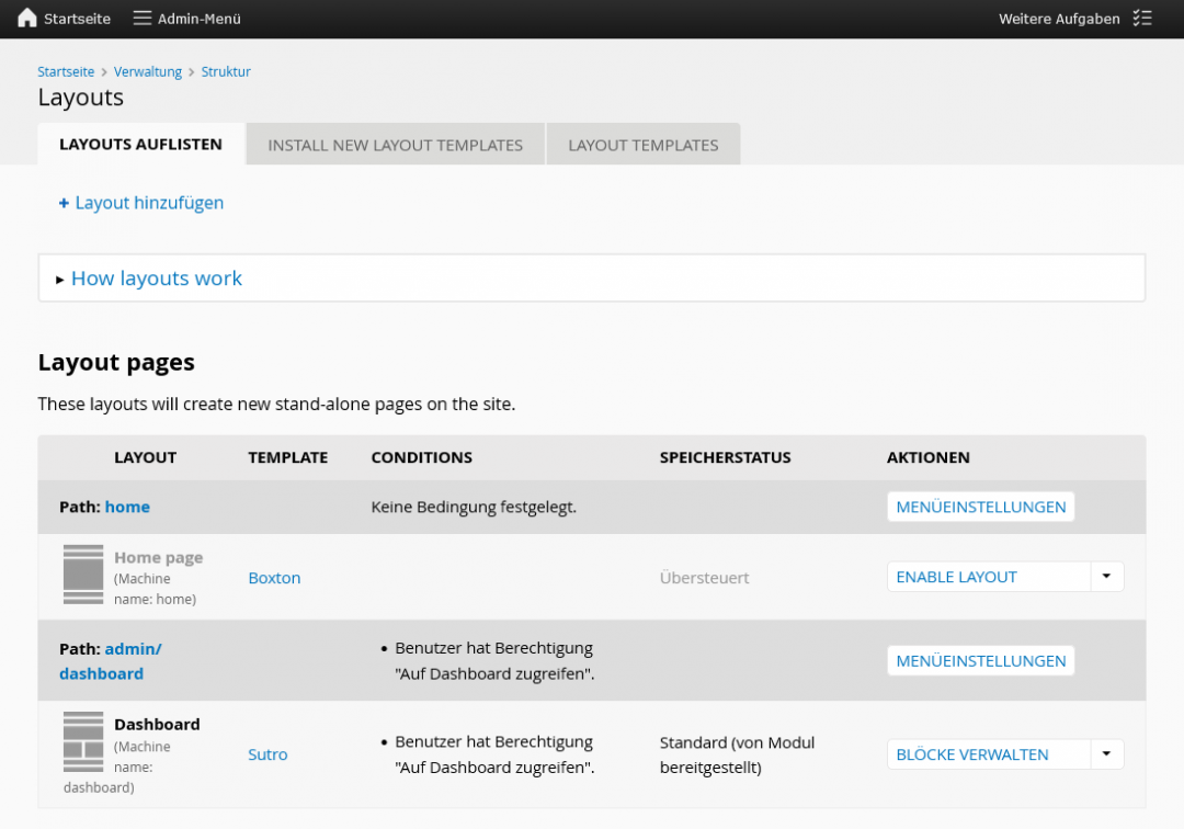 Screenshot of the backend in Backdrop CMS
