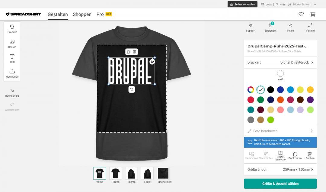 Spreadshirt Webshop, UI Example