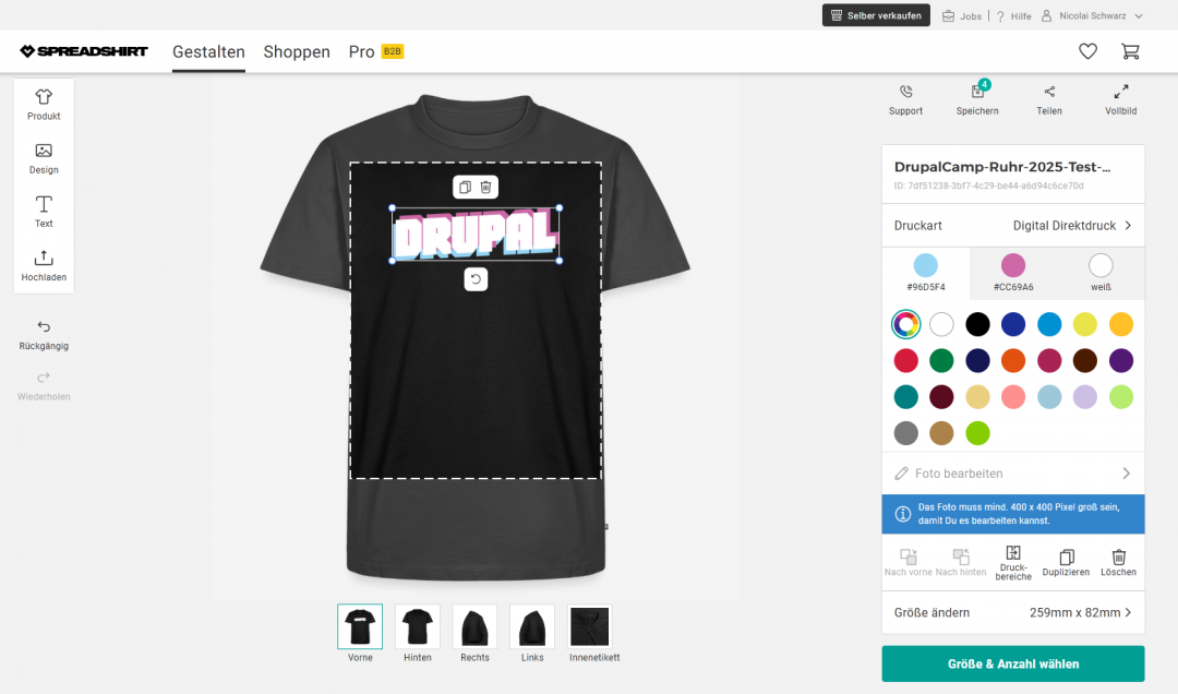 Spreadshirt Webshop, UI Example