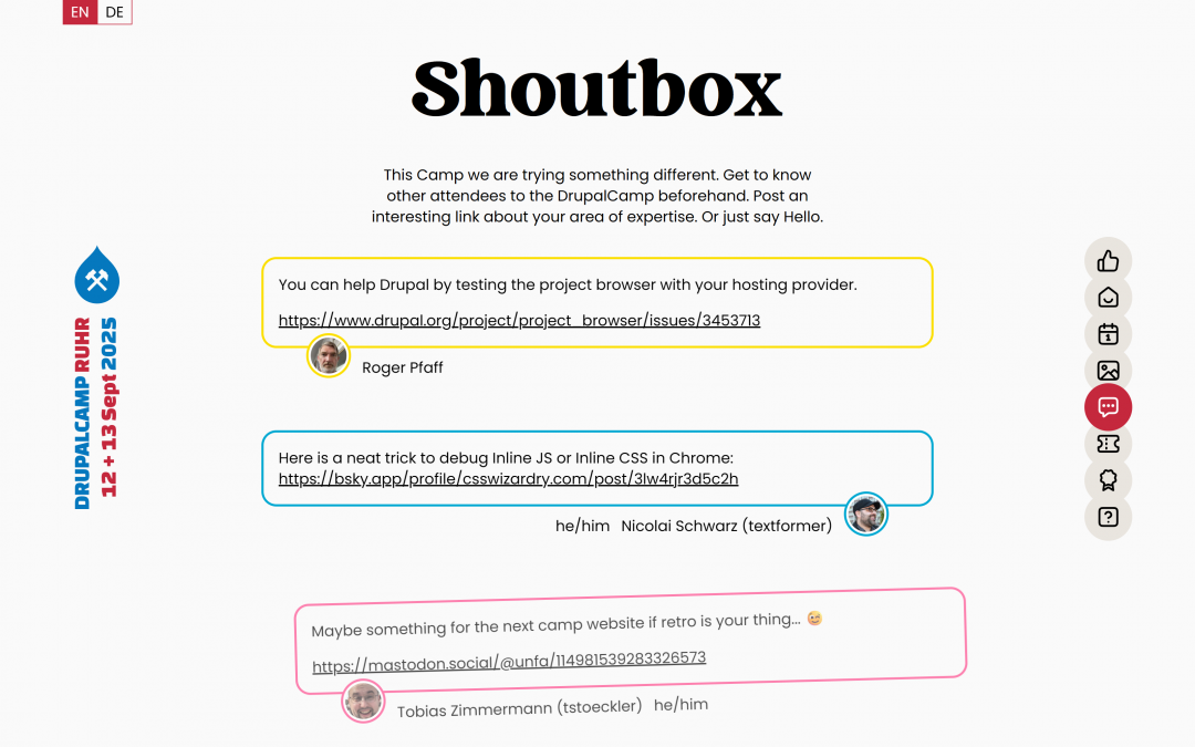 Scroll Animtion bei den Shoutboxes beim DrupalCamp Ruhr 2025