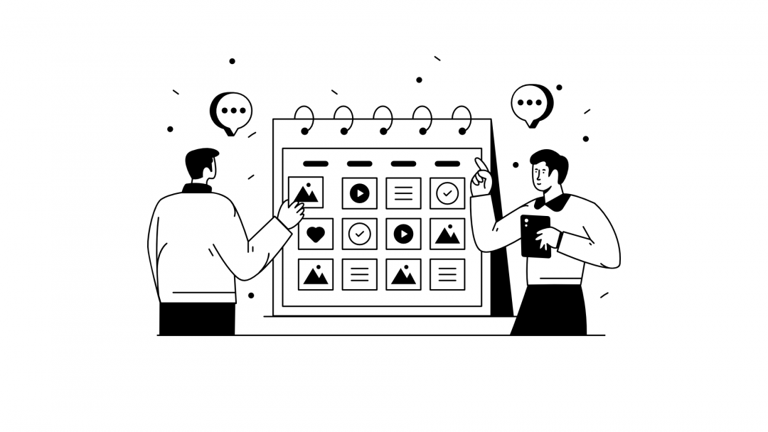 Illustration: Zwei Menschen bei der Eventplanung