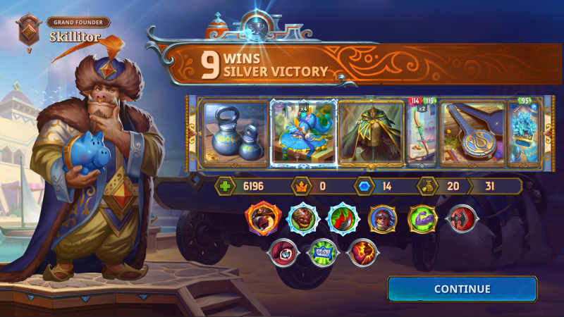Screenshot: The Bazaar, 9 wins with Pygmalien
