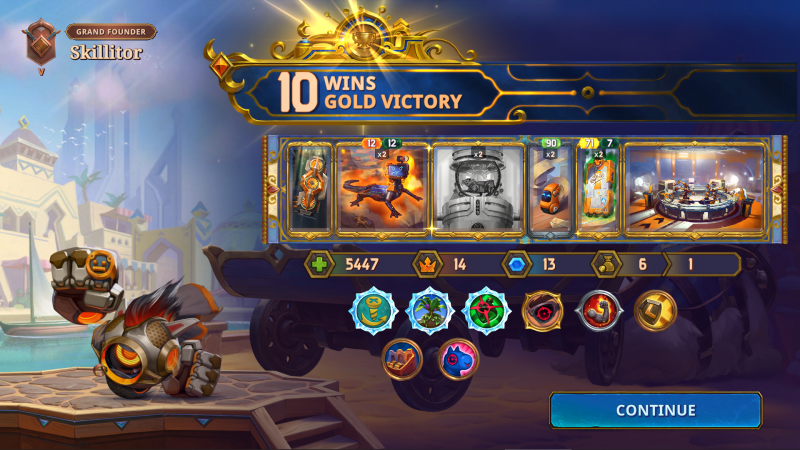 Screenshot: The Bazaar. 10 wins, gold victory with Dooley