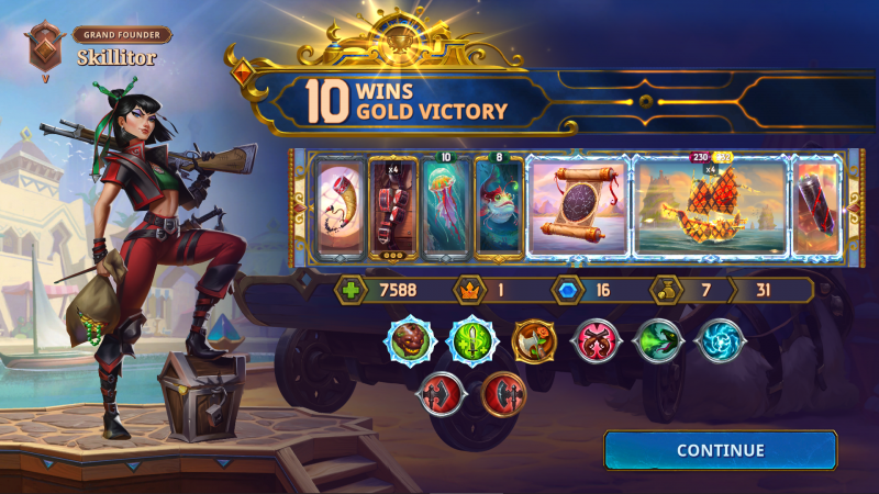 Screenshot: 10 wins, gold victory with Vanessa in the game »The Bazaar«