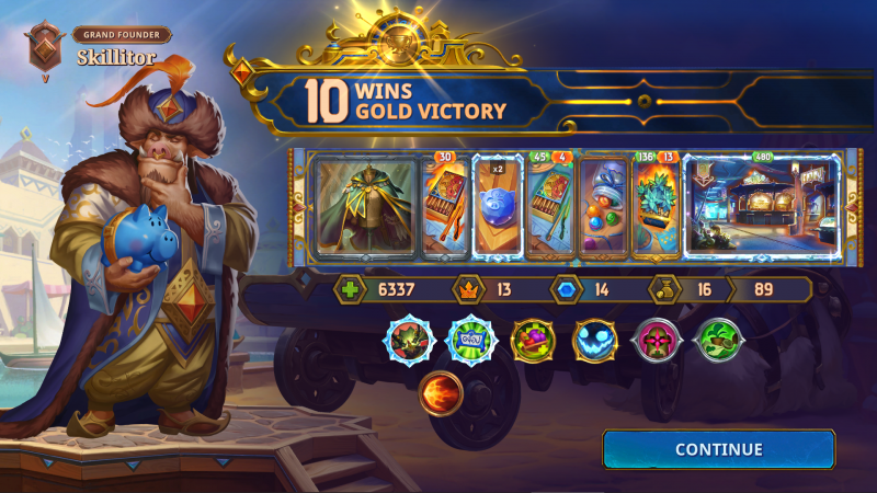 Screenshot: 10 Wins, Gold Victory with Pygmalien in the game »The Bazaar«