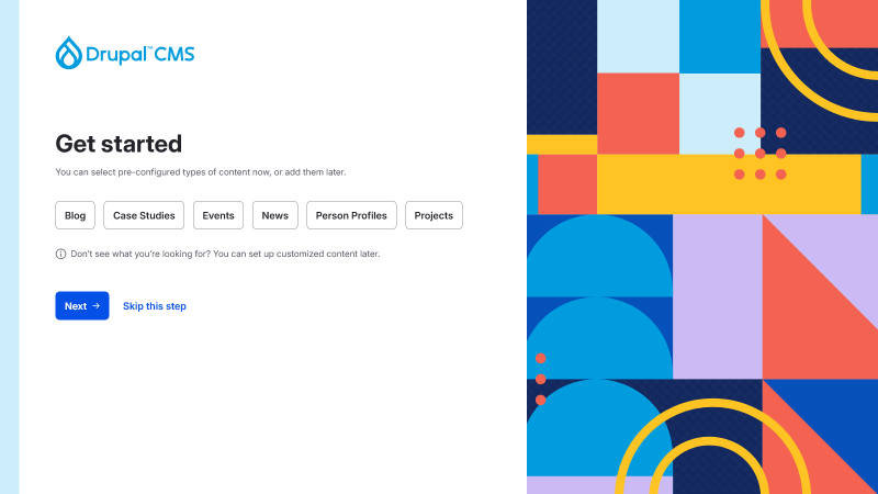 Screenshot: Drupal CMS. Get started.
