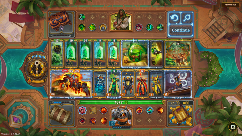 Screenshot: Final encounter. Mak had an impressive poison build, but was too slow for my Dooltron Bug Exodia.