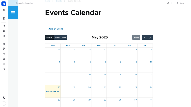Screenshot: A calendar showing an event in Drupal CMS