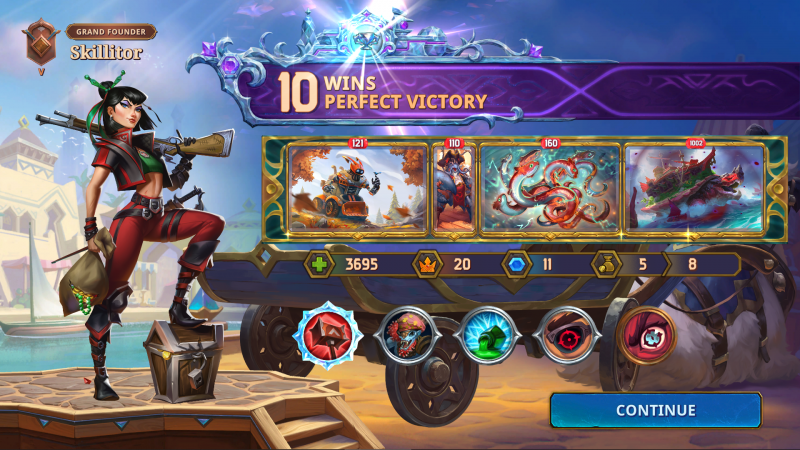 The Bazaar: 10 Wins, Perfect victory, with Obsidian Tortuga + Bill Dozer + Old Saltclaw + Heavy Electric Eeels