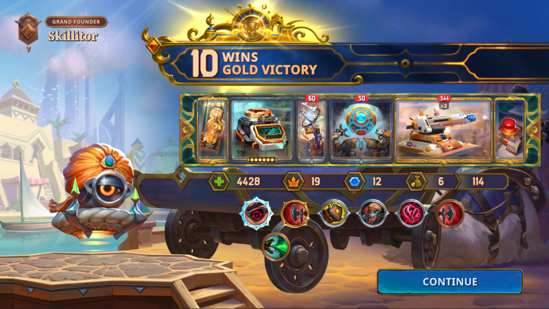 The Bazaar: 10 Wins, Gold Victory. With a Dooley-Railgun-Tech-build.
