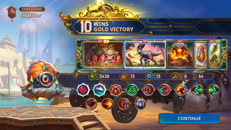 The Bazaar: 10 Wins, Gold Victory, with a Dooley Dinosaur build