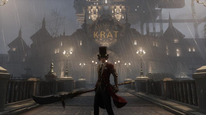 Screenshot: The player – Gepetto’s puppet – in front of Hotel Krat