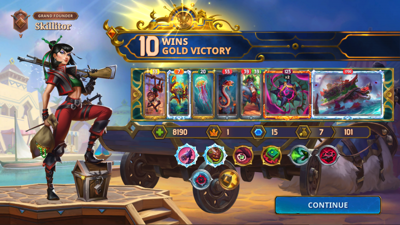 The Bazaar: 10 Wins, Gold Victory, with Vanessa and an Obsidian Tortuga Build
