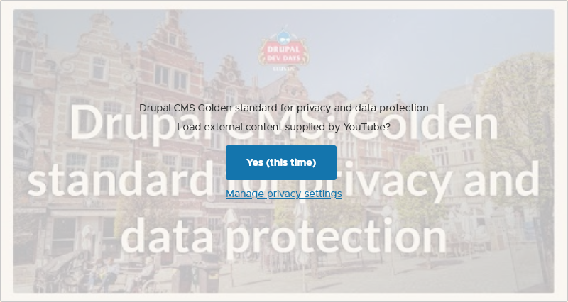 Klaro privacy layer with text and a thumbnail in the background