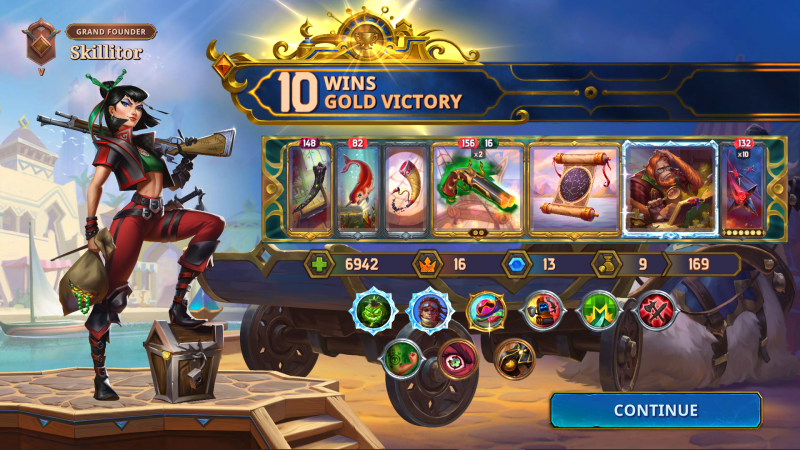 The Bazaar: 10 Wins, Gold Victory, with Vanessa and an Orange Julian build