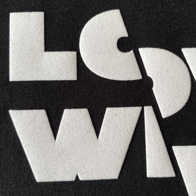 A T-shirt printed with Flock print, close-up