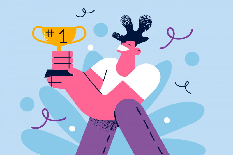 Illustration: Man holding a #1 award