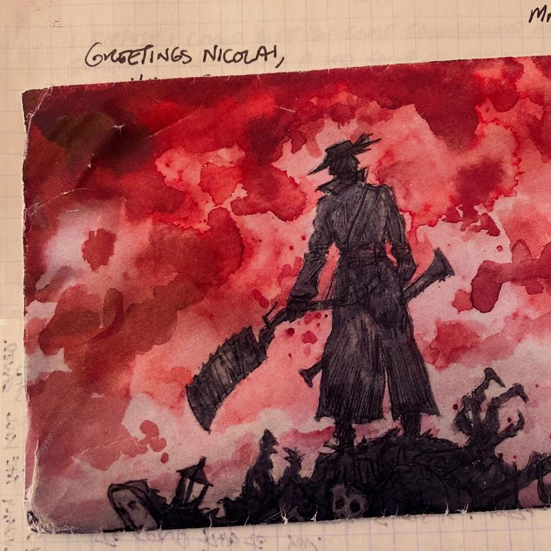 Envelope featuring a hand-drawn design from the video game Bloodborne