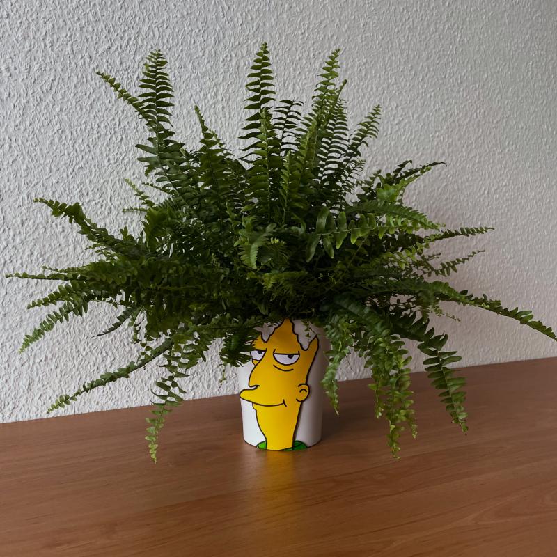 Farn in einem Blumentopf mit dem Kopf von Sideshow Bob von den Simpsons.