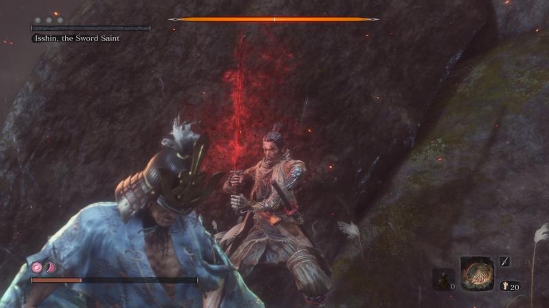 Screenshot: The final moment of Isshin, the Sword Saint, in the videogame »Sekiro: Shadows Die Twice«