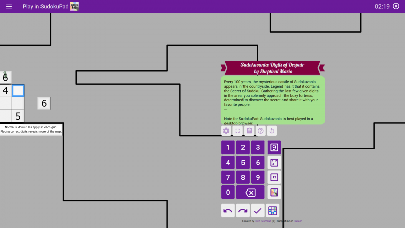 The starting point of the puzzle »Sudokuvania: Digits of Despair«